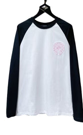 CHROME HEARTS: LONG SLEEVE T SHIRT BLACK/WHITE & PINK EMBROIDERY