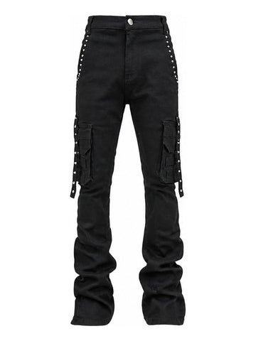ARMOR JEANS: MULTI POCKET STACKED JEANS WITH STUD (JET BLACK)