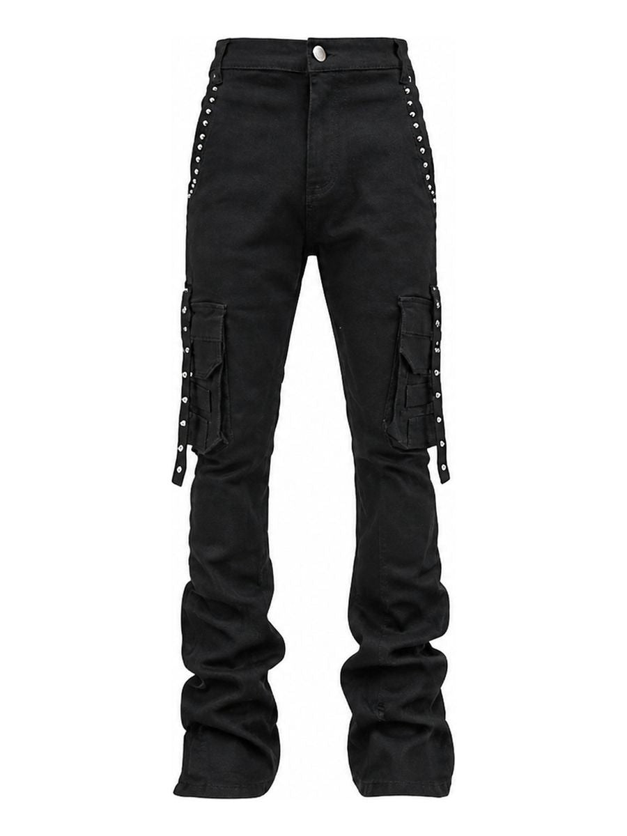 ARMOR JEANS: MULTI POCKET STACKED JEANS WITH STUD (JET BLACK)
