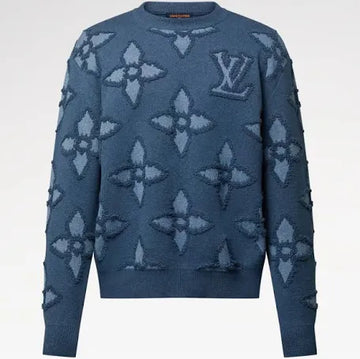 LOUIS VUITTON : TEXTURED COTTON CREWNECK INDIGO