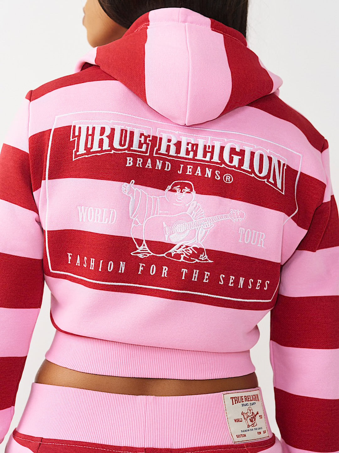 True Religion: Rugby Sporty V-Notch Hoodie Pink/Red
