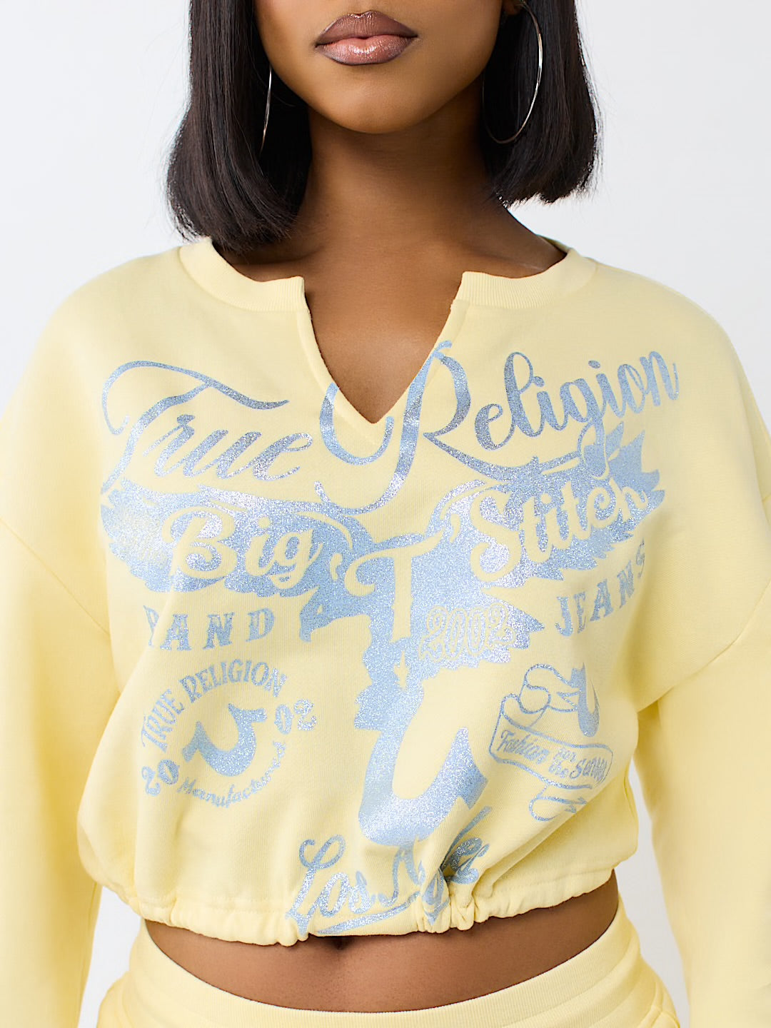 TRUE RELIGION: V-Notch Pullover Top Double Cream