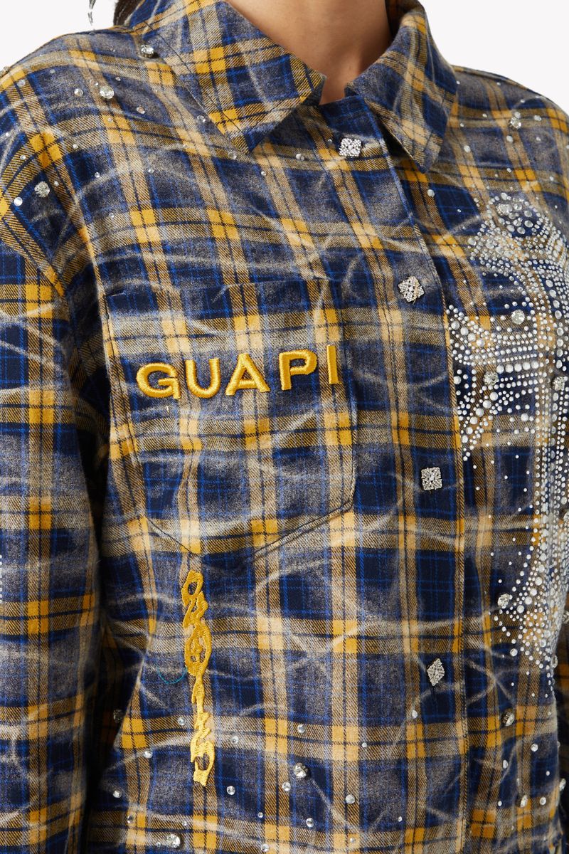 GUAPI : ( Navy-Gold-Cropped-Flannel )