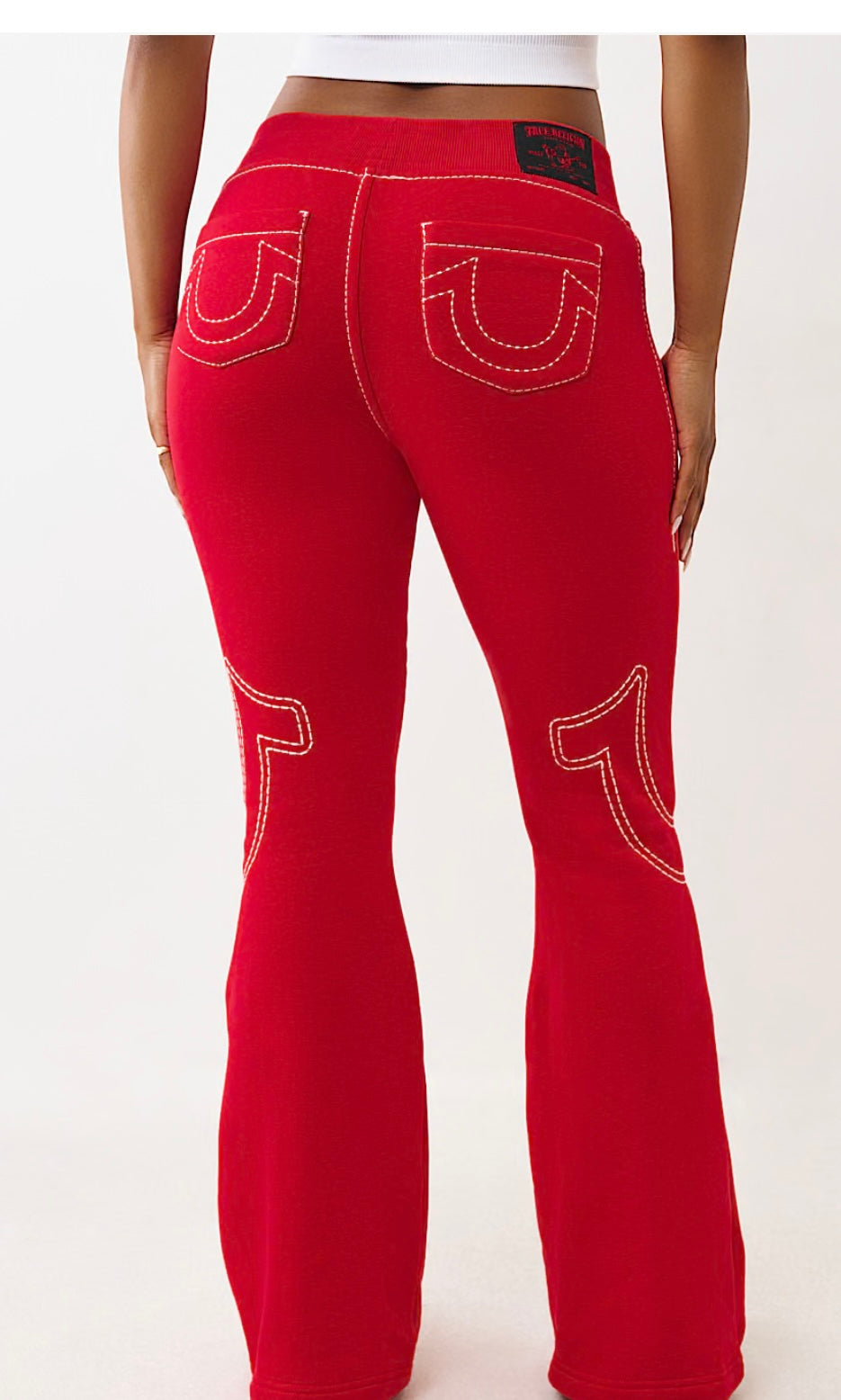 TRUE RELIGION : Red Low Rise Big T Flared Sweatpants