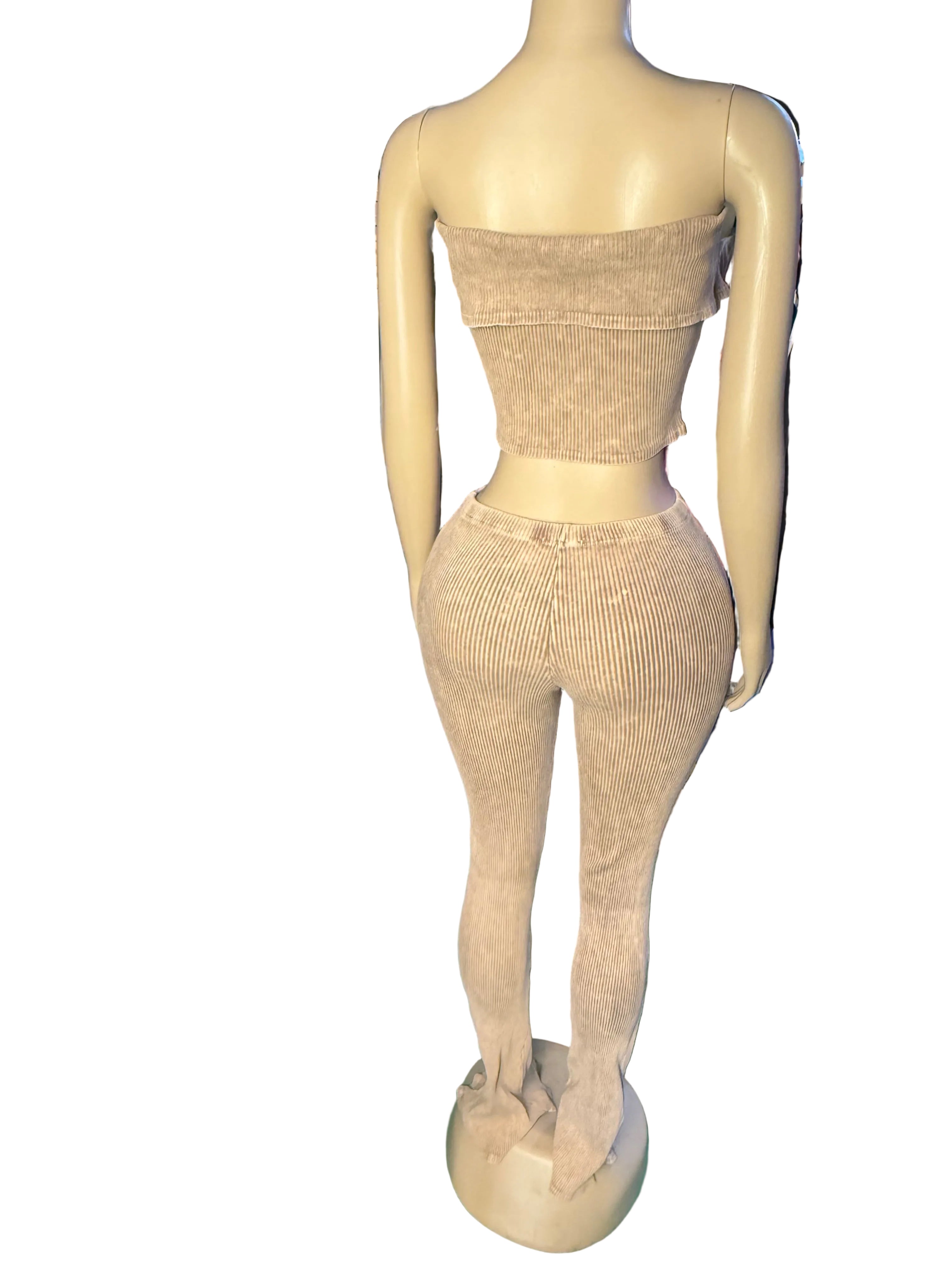 BEIGE CORSET FLARE PANTS SET