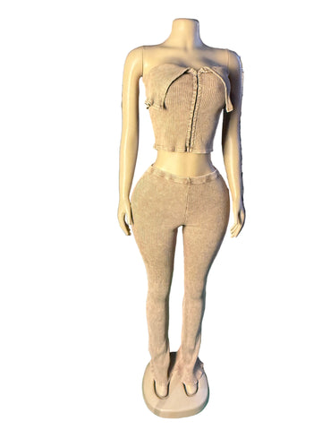 BEIGE CORSET FLARE PANTS SET