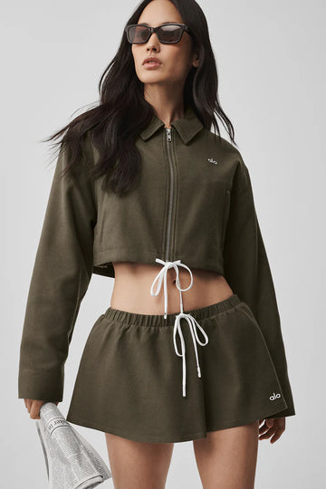 Alo: Cropped Fan Favorite Full Zip Jacket Olive Tree