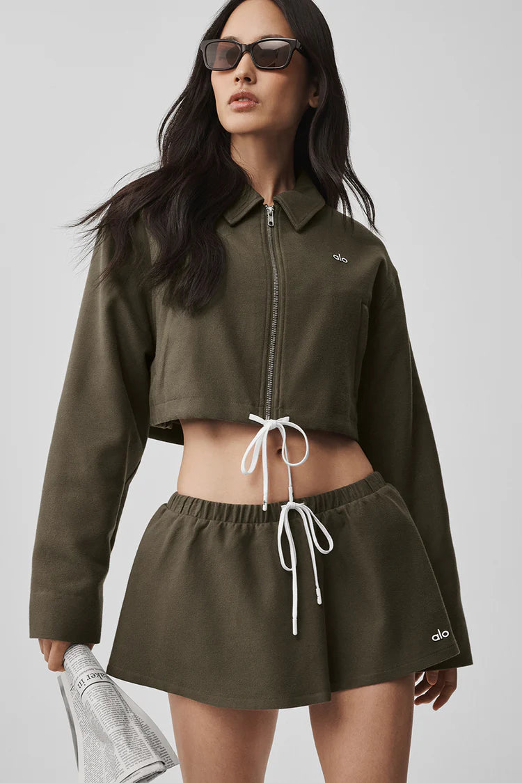 Alo: Cropped Fan Favorite Full Zip Jacket Olive Tree