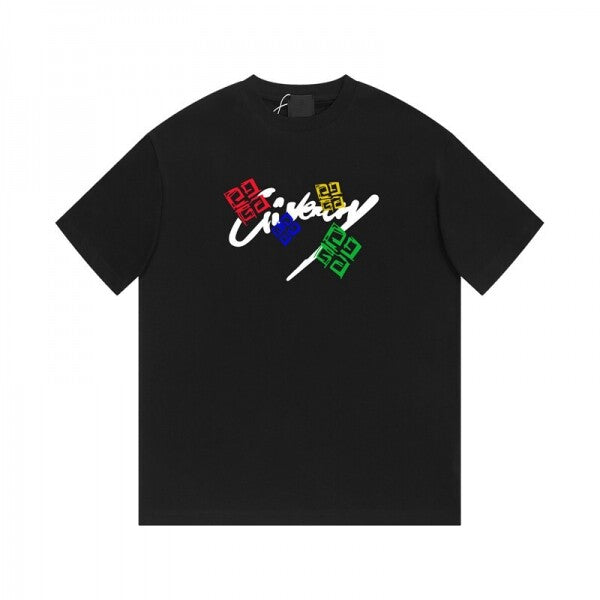 GIVENCHY: Black Multicolor Graphic Logo T-Shirt