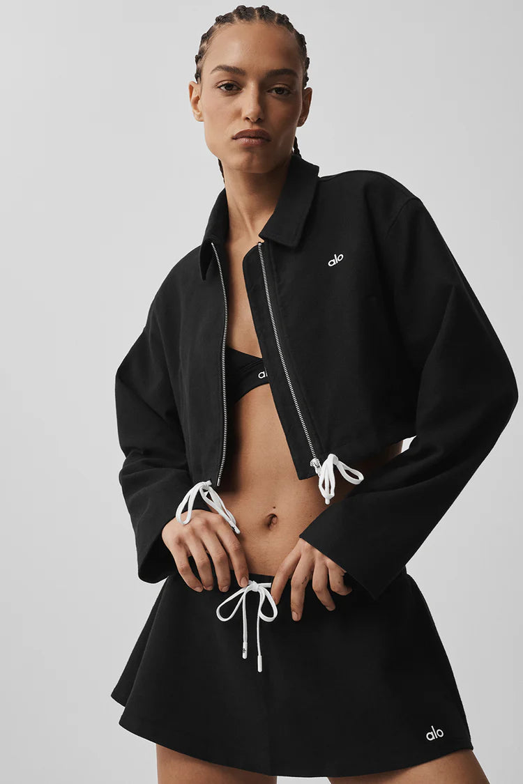 Alo: Cropped Fan Favorite Full Zip Jacket Black