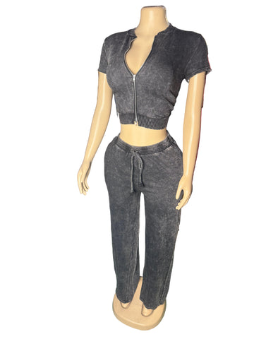 BLACK CHARCOAL FLARE JOGGER ZIP UP SET