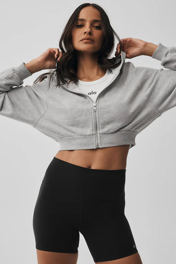ALO: Sweet Escape Cropped Zip Up Grey