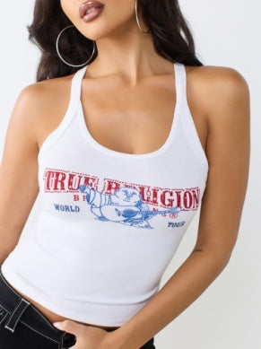 TRUE RELIGION: BUDDHA CLASSIC RACERBACK TANK WHITE