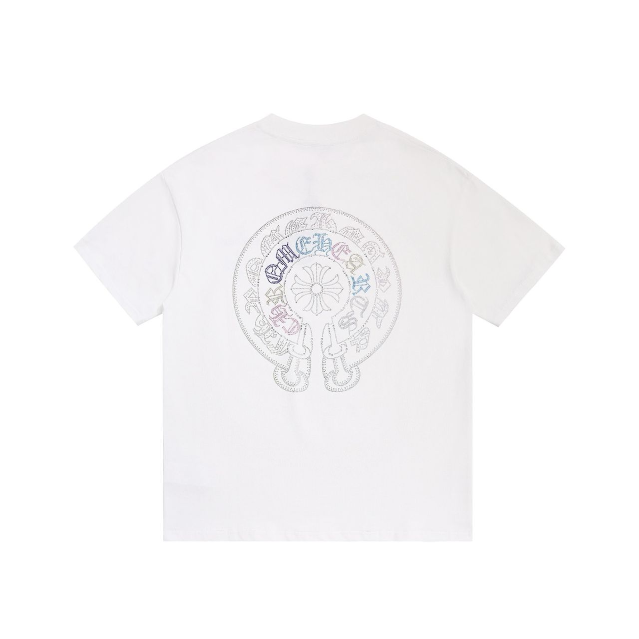 CHROMEHEART: WHITE RHINESTONE APPLIQUÉ HORSESHOE GRAPHIC TEE