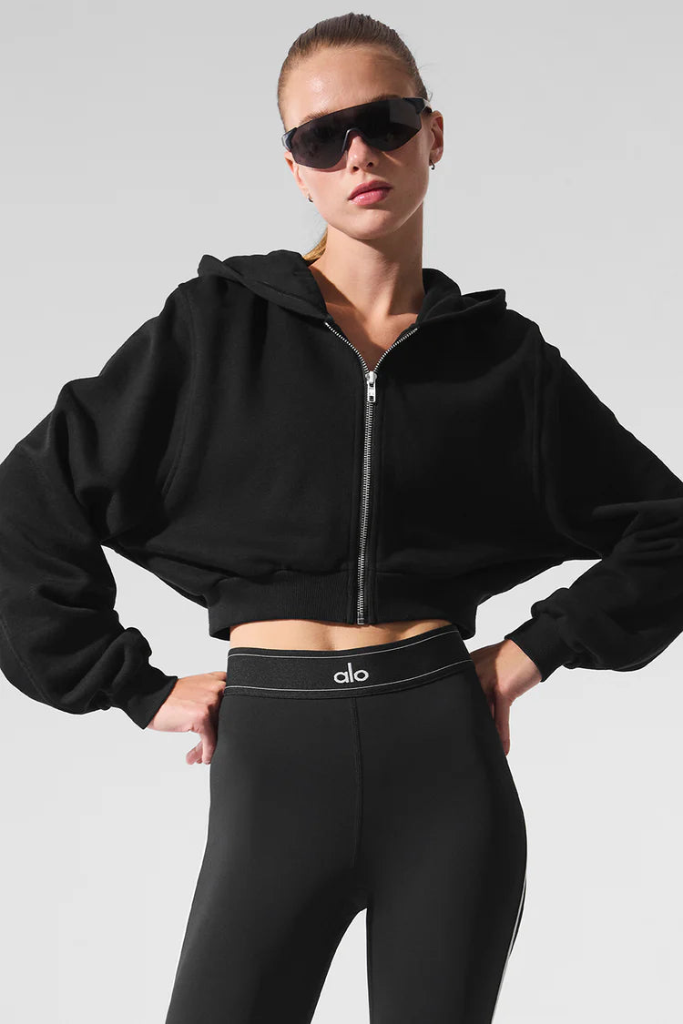 ALO: Sweet Escape Cropped Zip Up Black