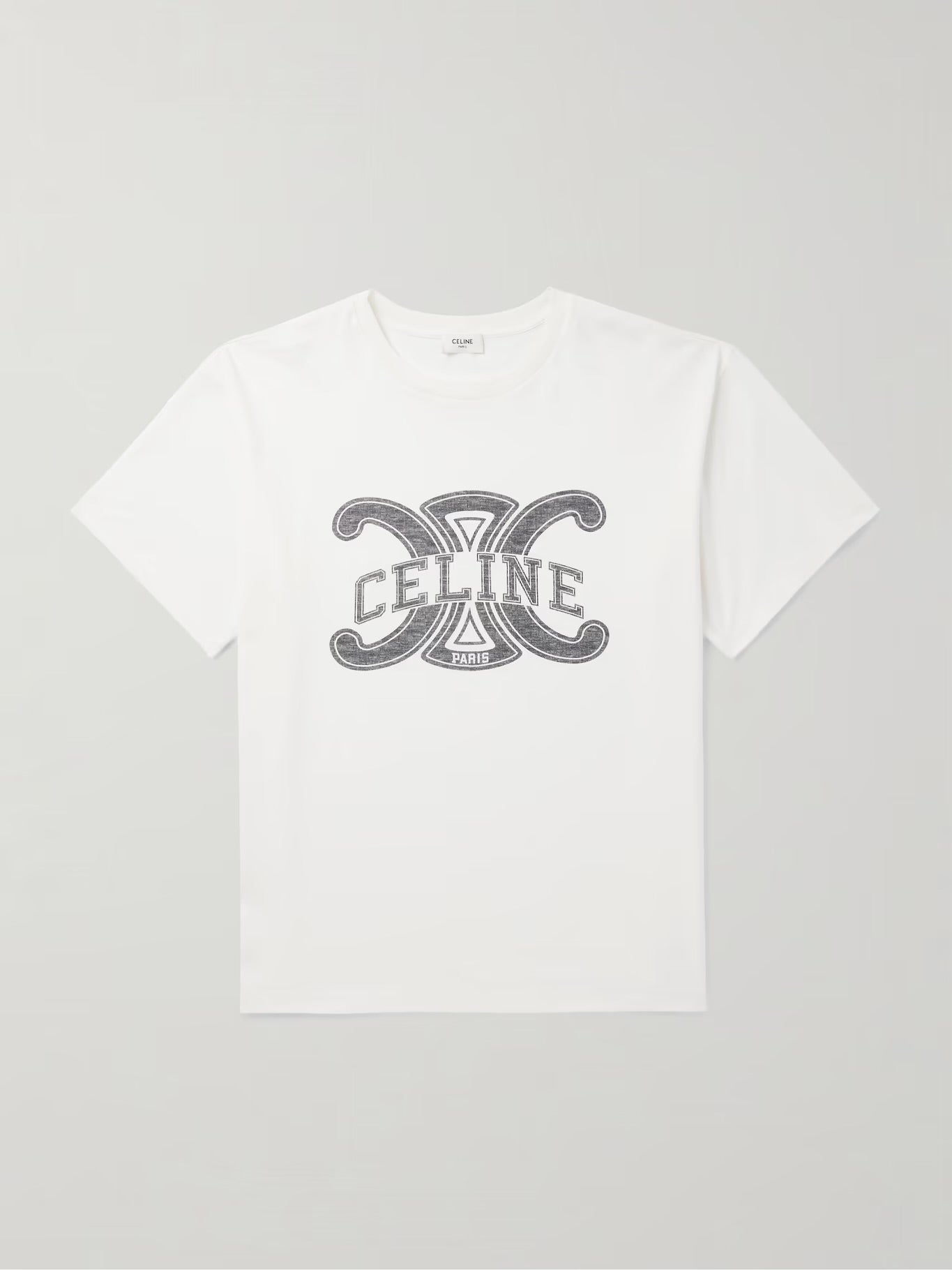 CELINE: LOGO PRINT LOOSE T SHIRT COTTON JERSEY WHITE/GREY