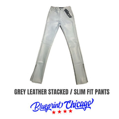 Grey leather stacked/ slim fit pants