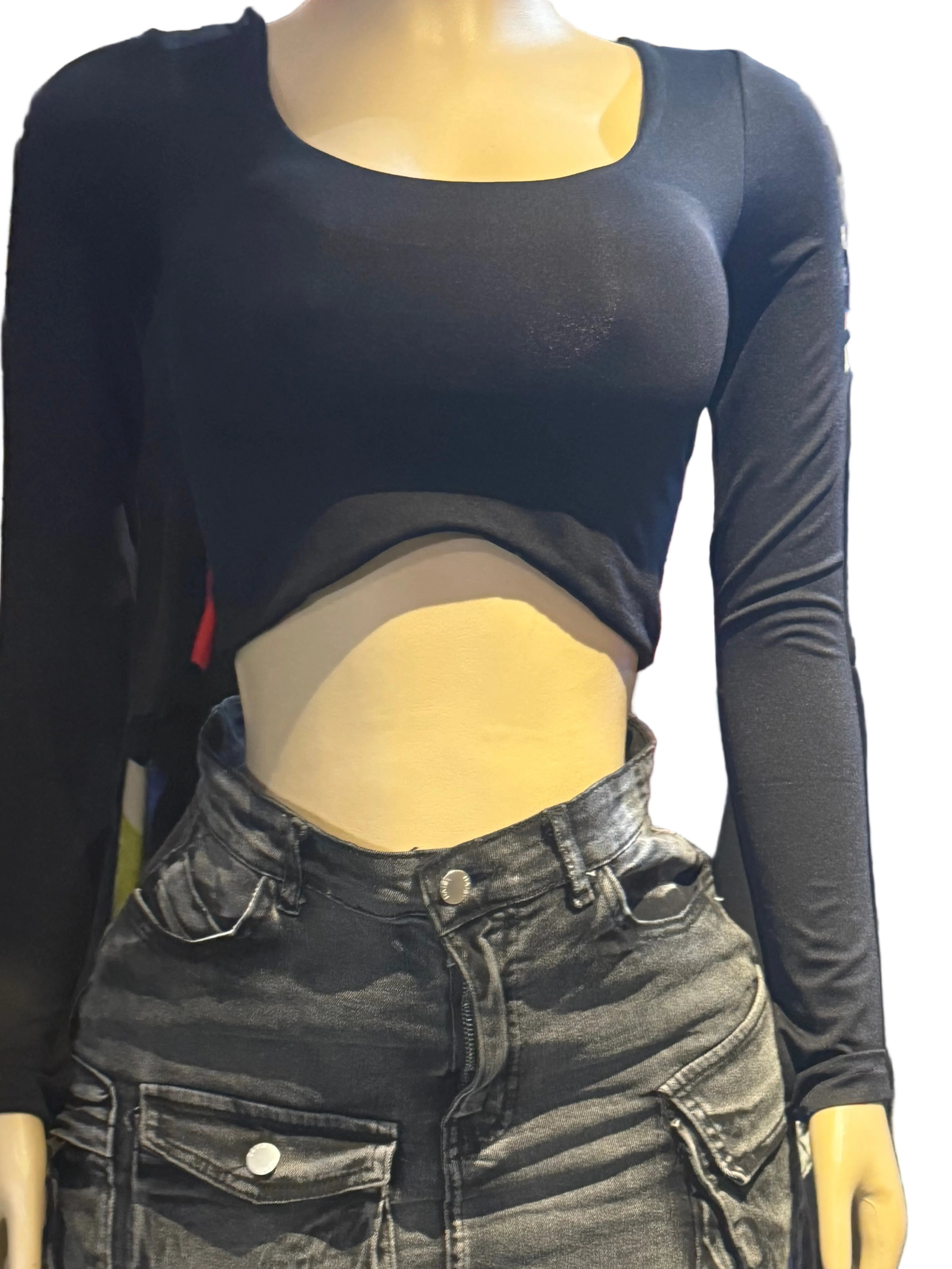 Long Sleeve Cropped Fitted U-Neck Tee