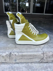 Rick Owens: Geobaskets sneakers Green/Off White