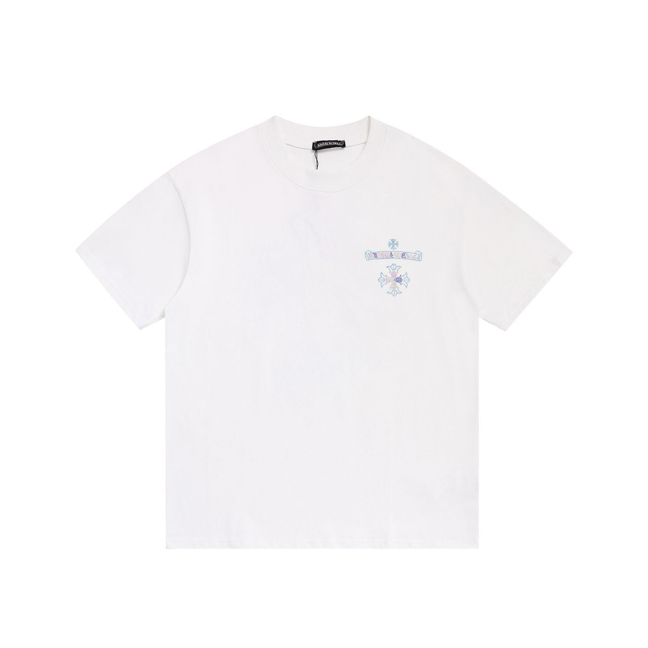 CHROMEHEART: WHITE RHINESTONE APPLIQUÉ HORSESHOE GRAPHIC TEE