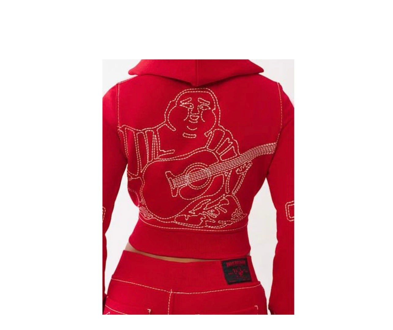 TRUE RELIGION :
 Red Shrunken Big T Zip Hoodie