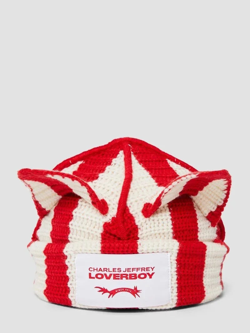 CHARLES JEFFERY: RED STRIPPED LOVER BOY BEANIE