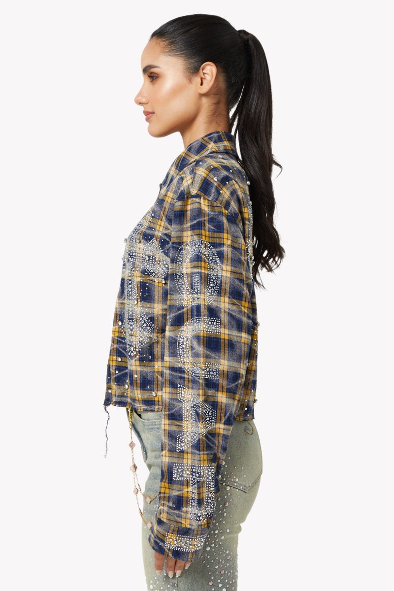 GUAPI : ( Navy-Gold-Cropped-Flannel )