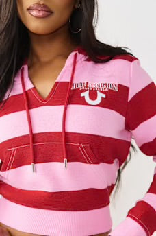 True Religion: Rugby Sporty V-Notch Hoodie Pink/Red