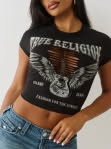 True religion: distressed cap sleeve baby tee