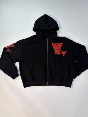 GOAT ERA: BLACK/RED ZIP UP HOODIE