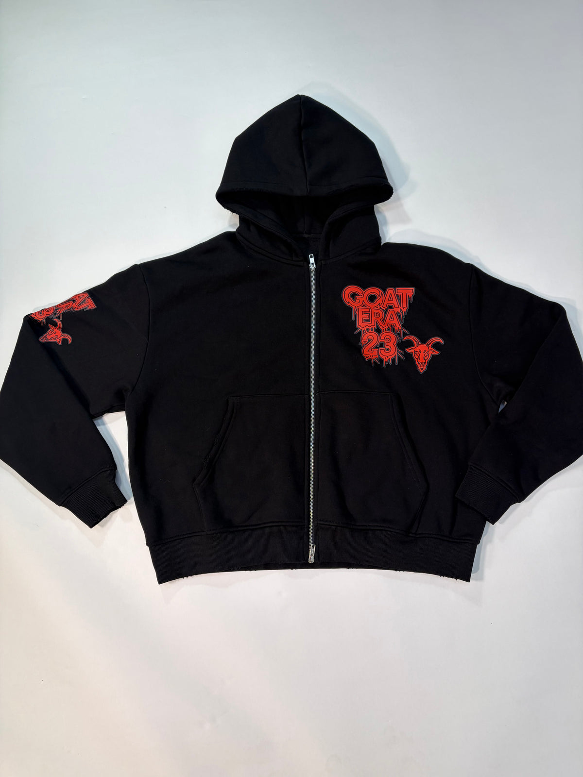 GOAT ERA: BLACK/RED ZIP UP HOODIE