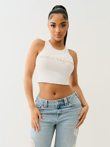 TRUE RELIGION : WHITE CRYSTAL TANK