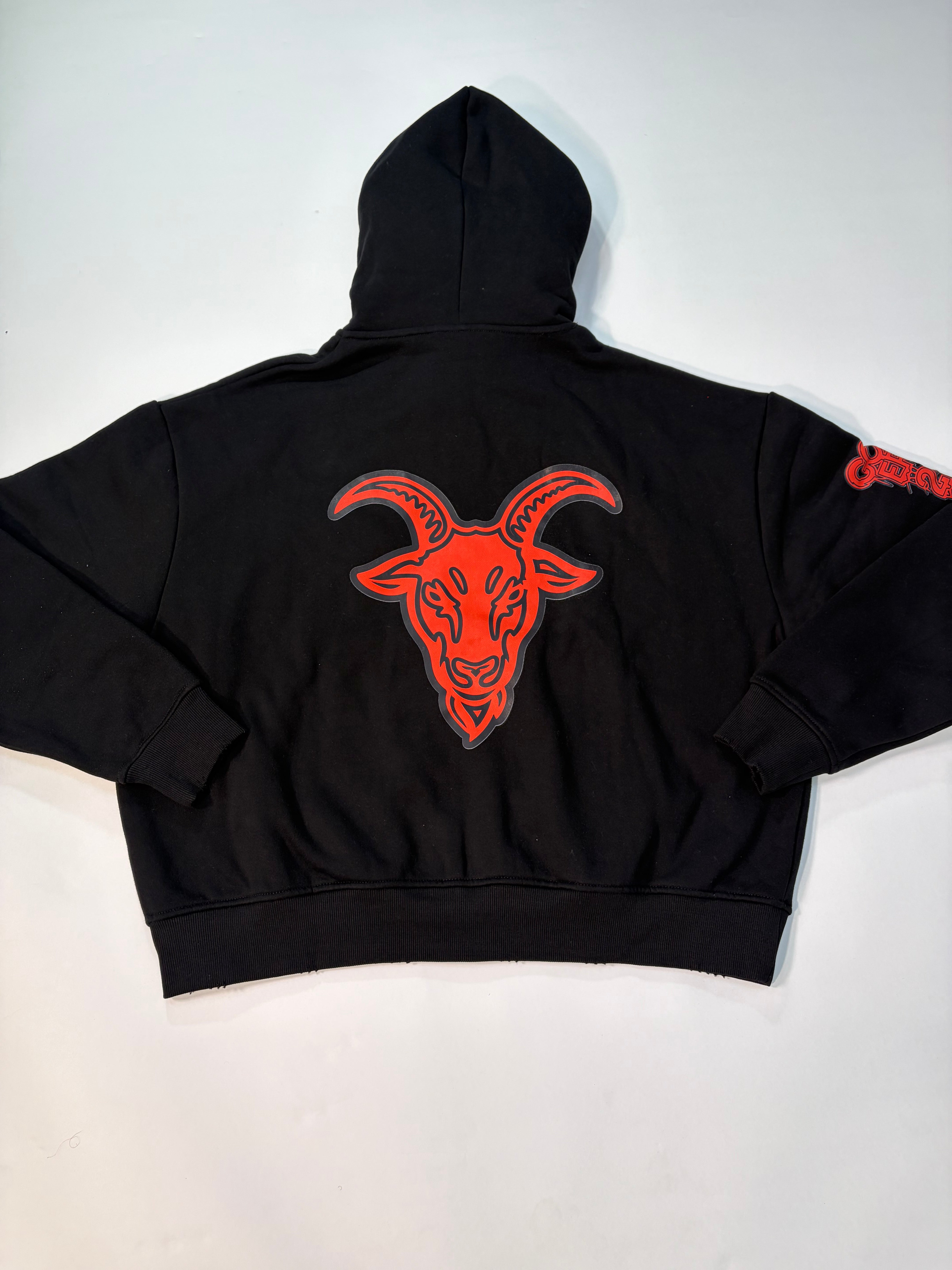 GOAT ERA: BLACK/RED ZIP UP HOODIE