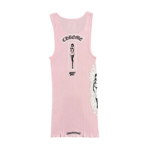 Chrome Hearts: Deadly Doll Rib Art Basel Floral Pink Tank Top Dress