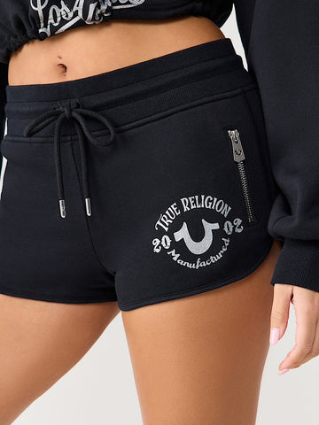 TRUE RELIGION: Zip Pocket Dolphin Hem Hot Short Black