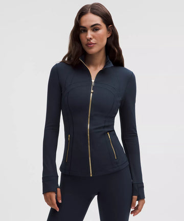 LULULEMON : Navy Blue CROPPED W GOLD ZIPPER Leggings Set
