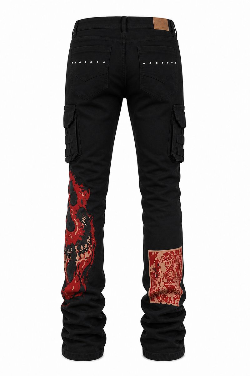 ARMOR JEANS: MULTI POCKET STACKED JEANS WITH STUD (JET BLACK)