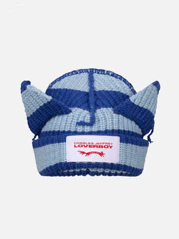 CHARLES JEFFERY: LIGHT BLUE STRIPPED LOVER BOY BEANIE