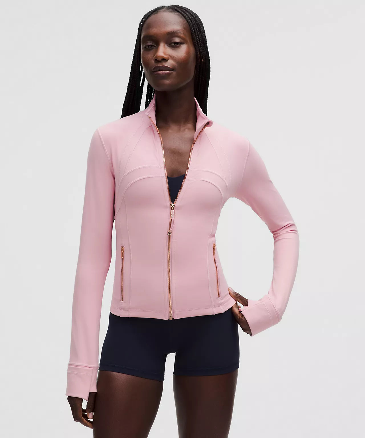 LULULEMON : Soft Pink CROPPED W GOLD ZIPPER Leggings Set