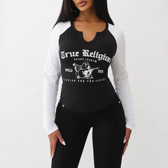 True religion: crystal v notch raglan tee