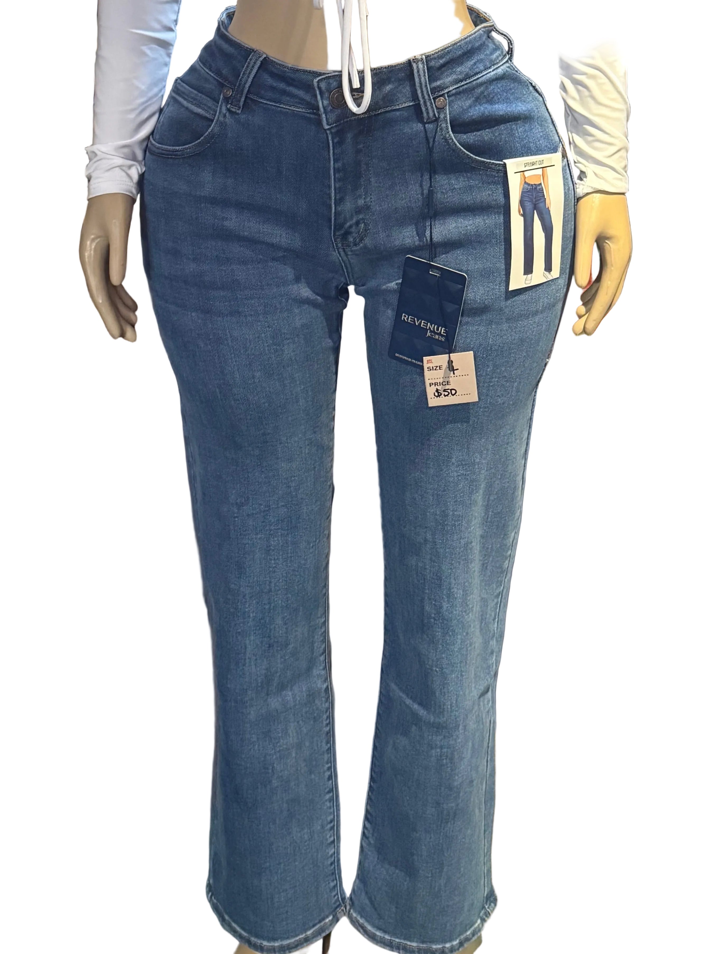 REVENUE JEANS: MEDIUM WASH STRAIGHT CUT
