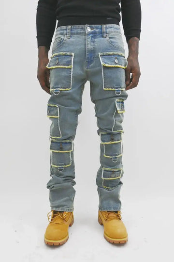ARMOR JEANS: MULTI POCKET STACKED BLUE JEANS product image 1