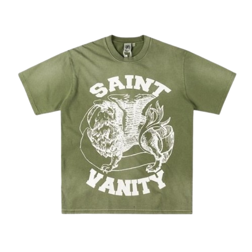 Saint Vanity:White Griffin Washed Olive T-Shirt