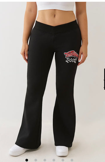 TRUE RELIGION :
 Black V Waistband Flare Pants