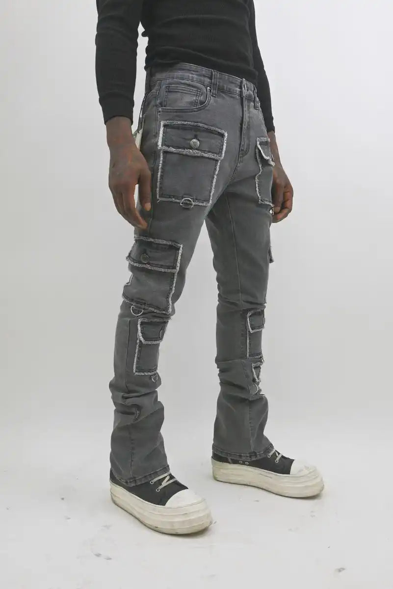 ARMOR JEANS: MULTI POCKET STACKED BLACK WASHED JEANS product image 2