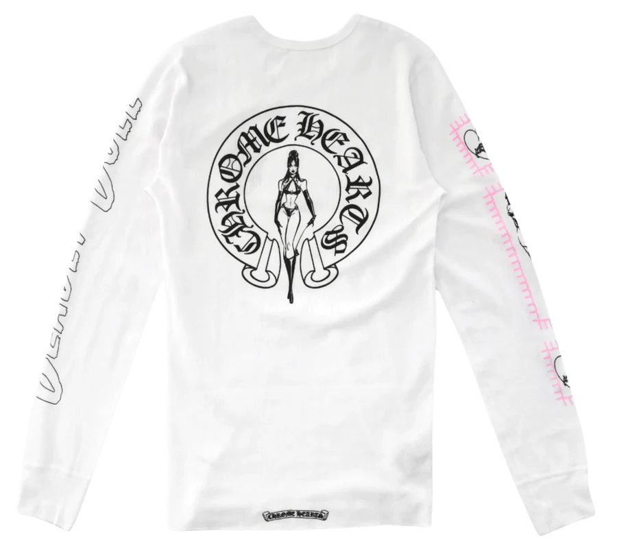 CHROME HEARTS: DEADLY DOLL WAFFLE THERMAL LONG SLEEVE WHITE