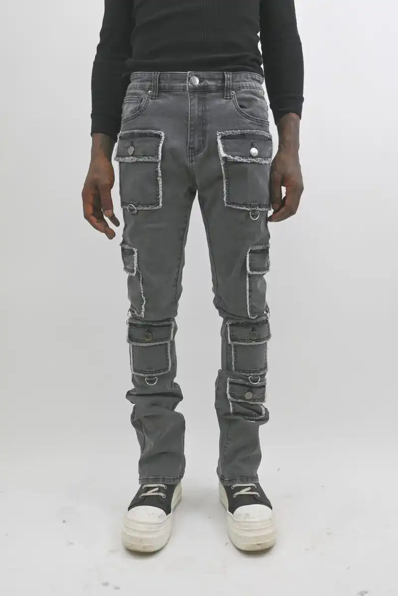 ARMOR JEANS: MULTI POCKET STACKED BLACK WASHED JEANS product image 1