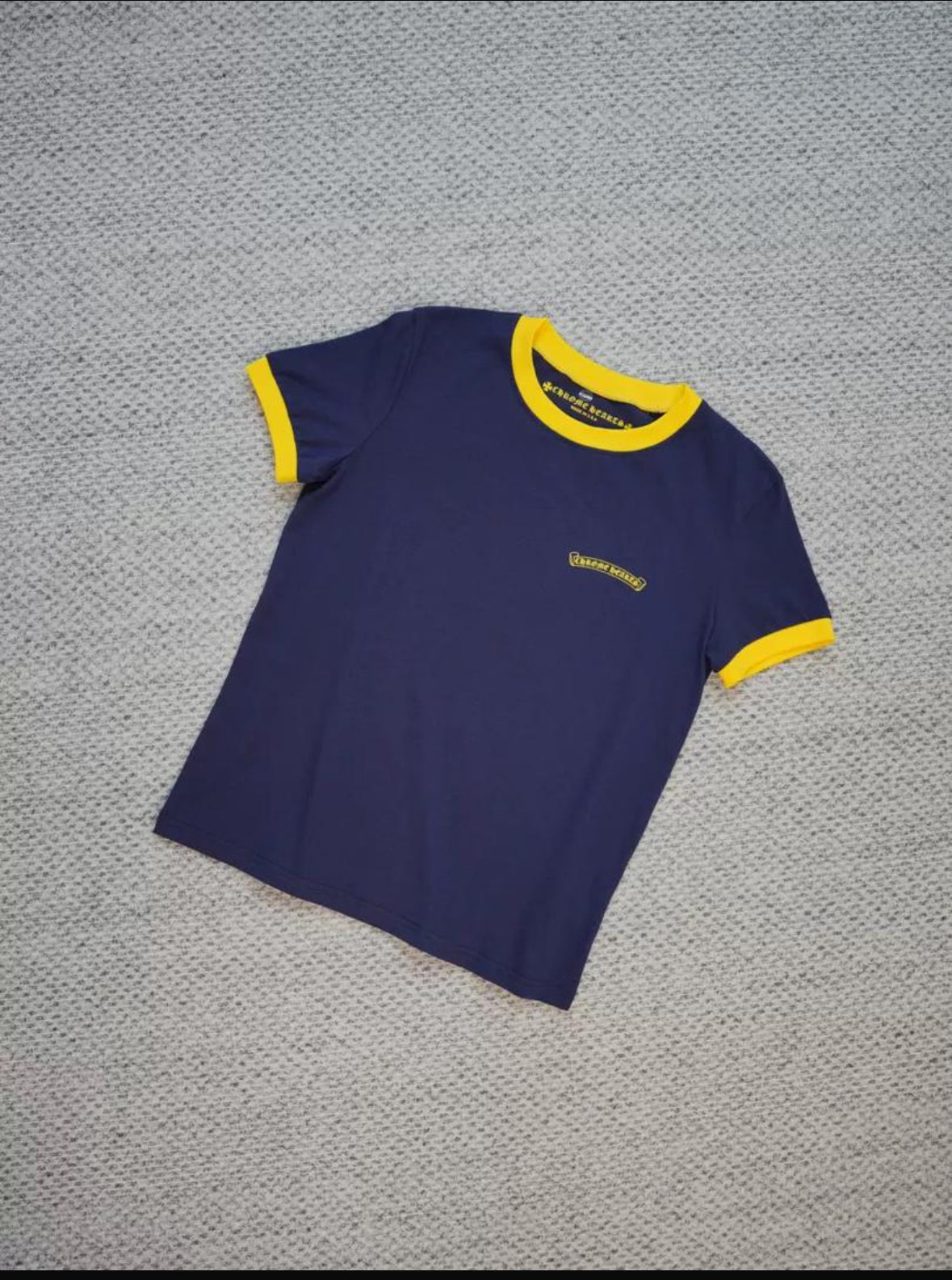 NAVY BLUE/YELLOW CHROME HEART T SHIRT