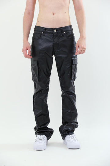 ARMOR JEANS: FAUX LEATHER STACKED JEANS