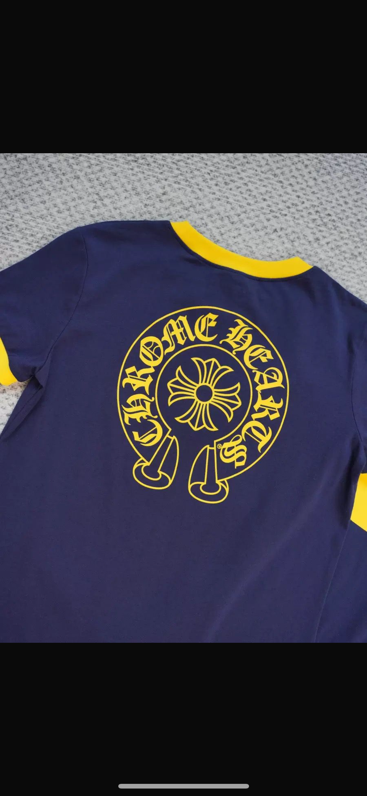 NAVY BLUE/YELLOW CHROME HEART T SHIRT